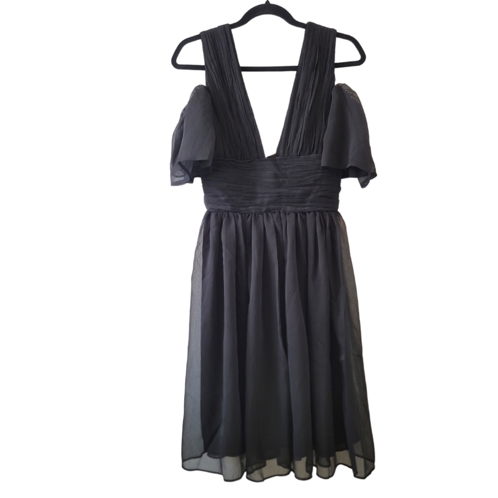 French Connection Butterfly Sleeves Deep V Neck Mini Dress